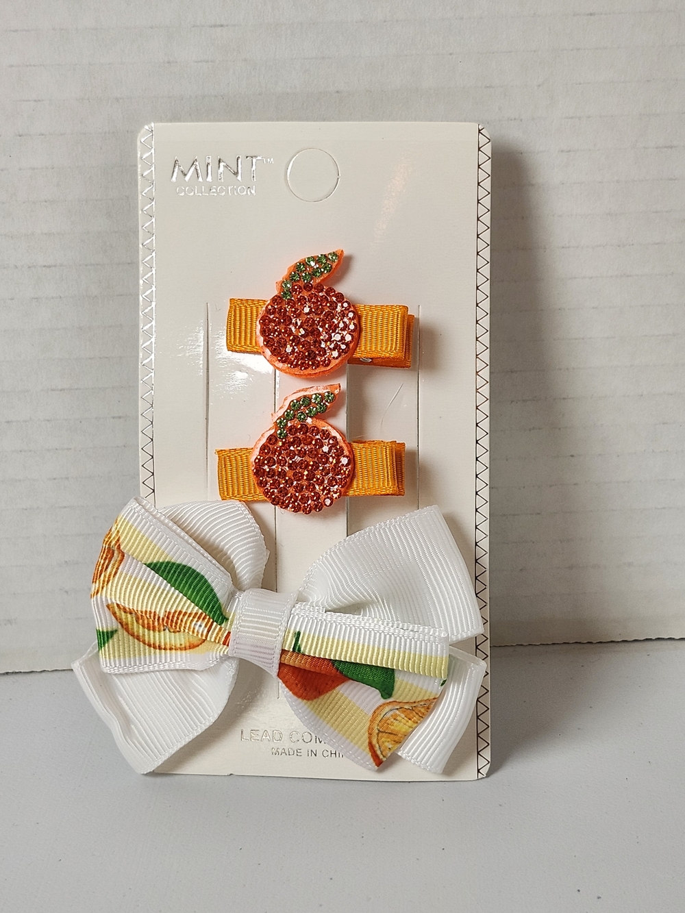Mint Orange Fruit Hair Clip Set - Orange, White, Green